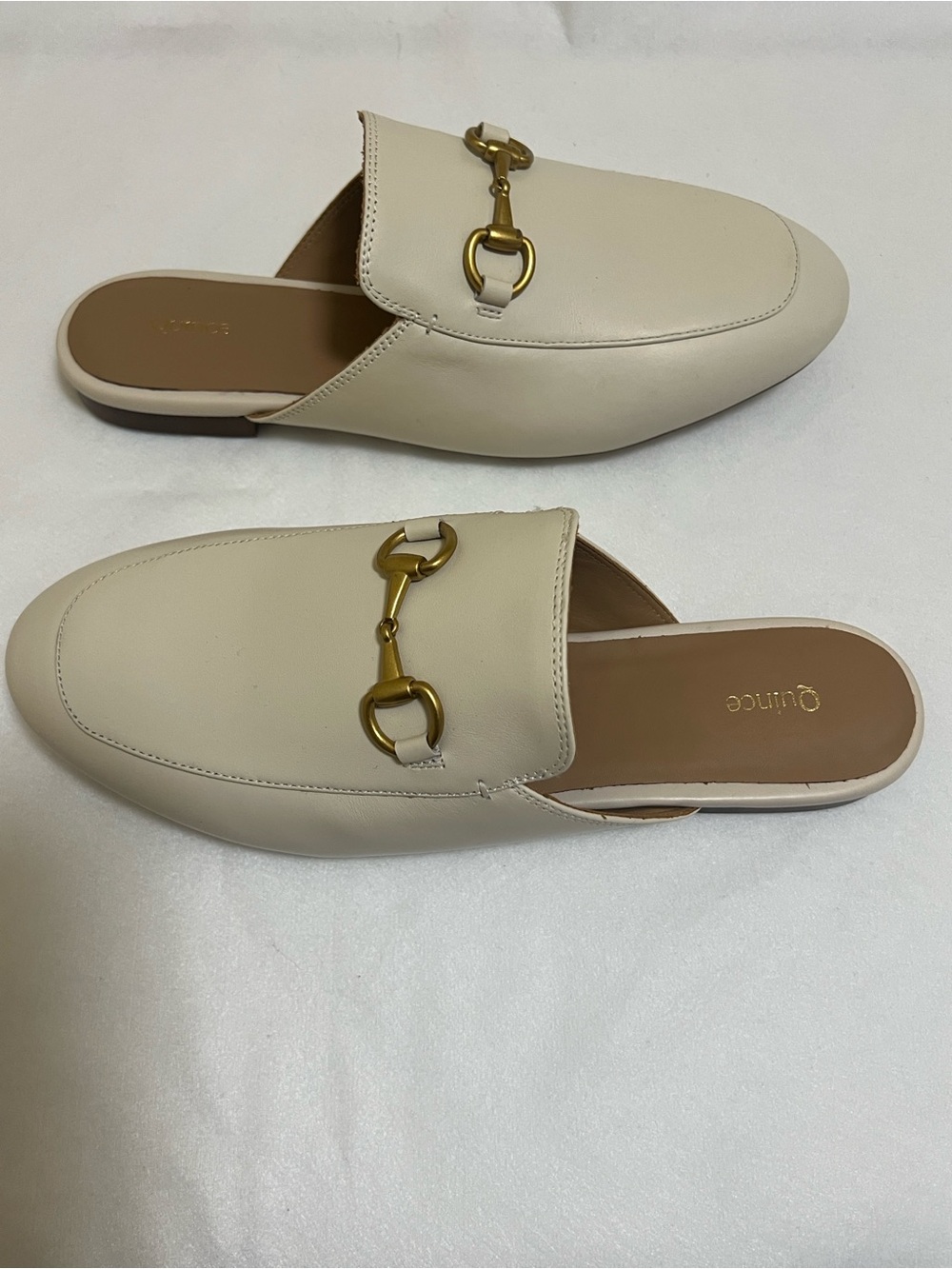 Quince Cream Leather Slip-On Mules with Gold Accent - Picture 2 of 10